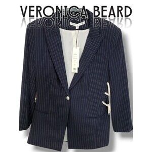 Veronica Beard Taylor Lace Up Corset Side Blazer Navy White Stripe Size 12 NWT